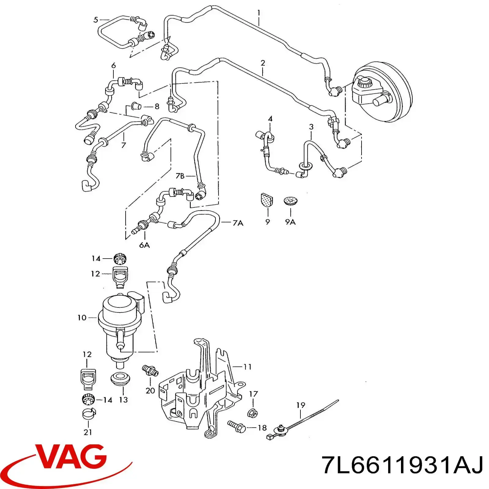 Tubo de impulsionador de vácuo dos freios VAG 7L6611931AJ preço, a partir de 120,34 USD