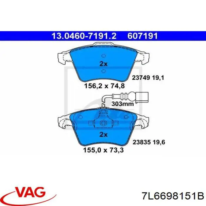 Sapatas do freio dianteiras de disco VAG 7L6698151B preço, a partir de 43,37 USD