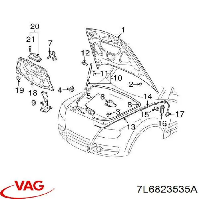 Cabo traseiro de abertura da capota VAG 7L6823535A preço, a partir de 28,89 USD