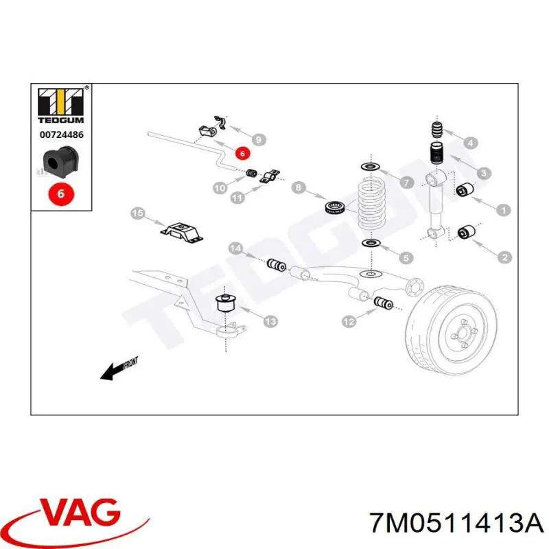 Compre 7M0511413A VAG Bucha de estabilizador traseiro