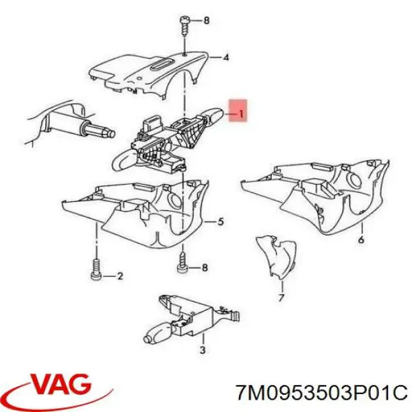 7M0953503P01C VAG Comutador instalado na coluna da direção, montado