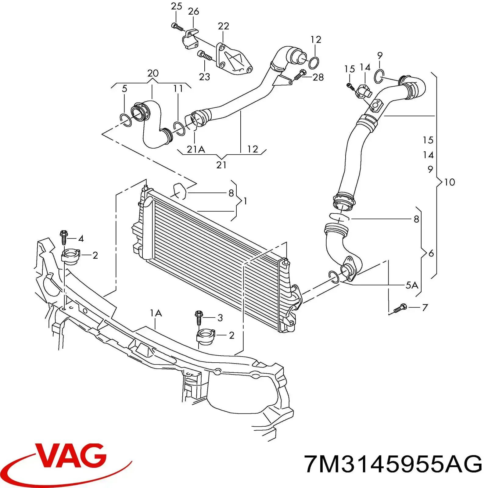 Mangueira (cano derivado) de intercooler VAG 7M3145955AG preço, a partir de 37,69 USD