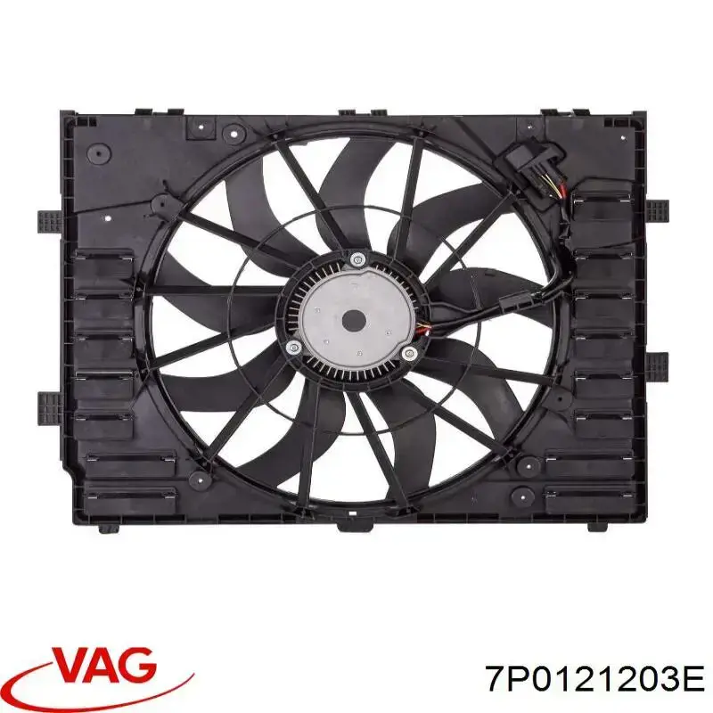 7P0121203E VAG Difusor do radiador de esfriamento, montado com motor e roda de aletas