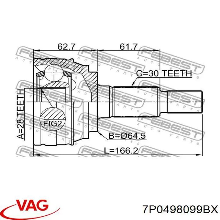 Junta homocinética externa dianteira VAG 7P0498099BX preço, a partir de 82,99 USD