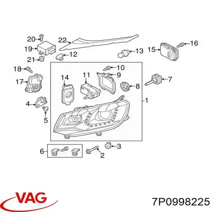 7P0998225 VAG Consola (adaptador) de fixação da luz dianteira esquerda