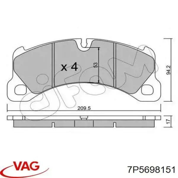 Sapatas do freio dianteiras de disco VAG 7P5698151 preço, a partir de 79,33 USD