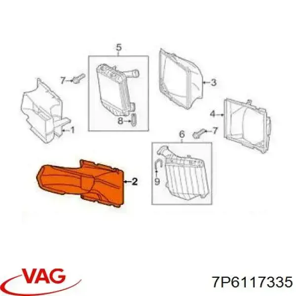 7P6117335 VAG Conduto de ar (defletor) esquerdo do radiador de intercooler