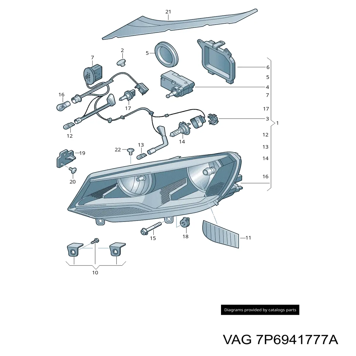 7P6941777A VAG Consola (adaptador) de fixação da luz dianteira esquerda