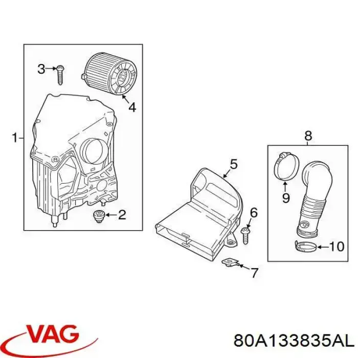 Caixa de filtro de ar VAG 80A133835AL preço, a partir de 185,58 USD