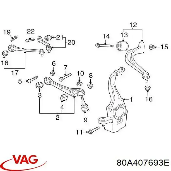 Braço oscilante inferior esquerdo de suspensão dianteira VAG 80A407693E preço, a partir de 167,60 USD
