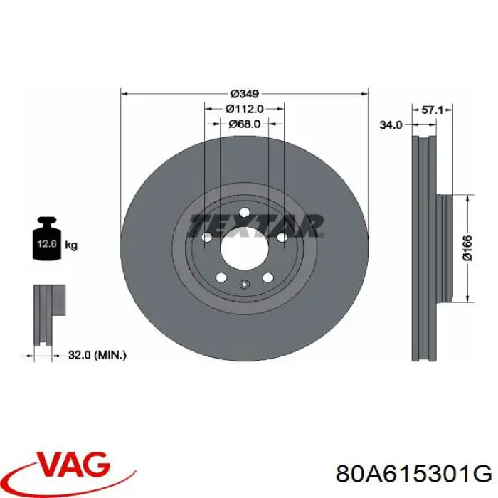 80A615301G VAG Disco do freio dianteiro