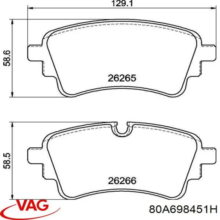 80A698451H VAG Sapatas do freio traseiras de disco