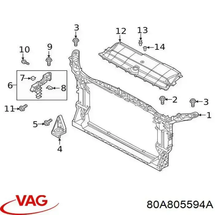 Suporte do radiador montado (painel de montagem de fixação das luzes) VAG 80A805594A preço, a partir de 222,91 USD