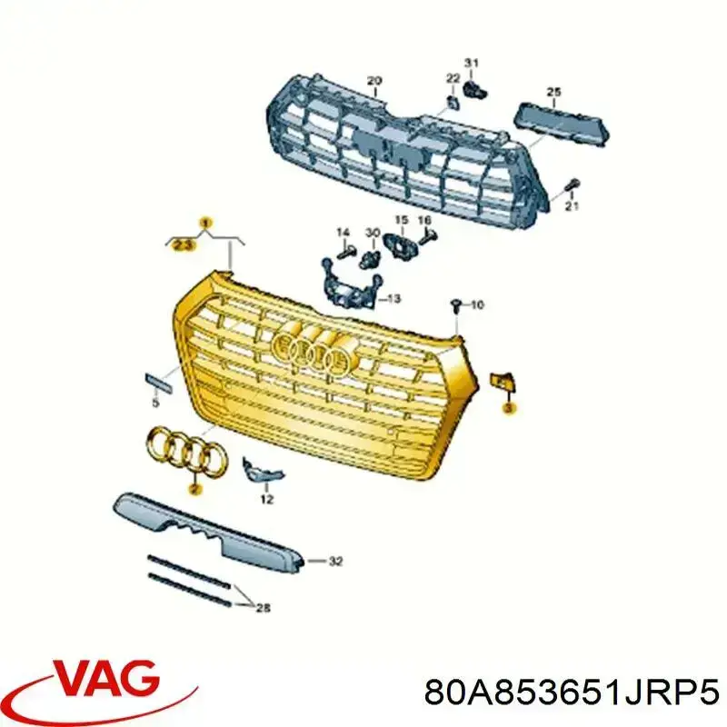  Grelha do radiador Audi Q5 SUV (FYB, FYG) (2016 - 2026) 