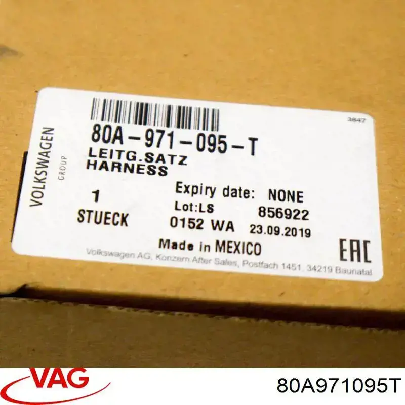 80A971095T VAG Cabo (fio) de sensor de estacionamento do pára-choque traseiro