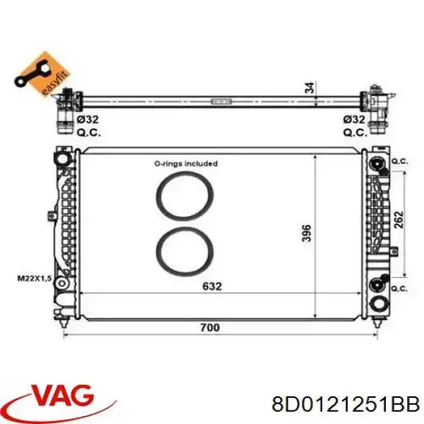 Radiador de esfriamento de motor VAG 8D0121251BB preço, a partir de 103,86 USD