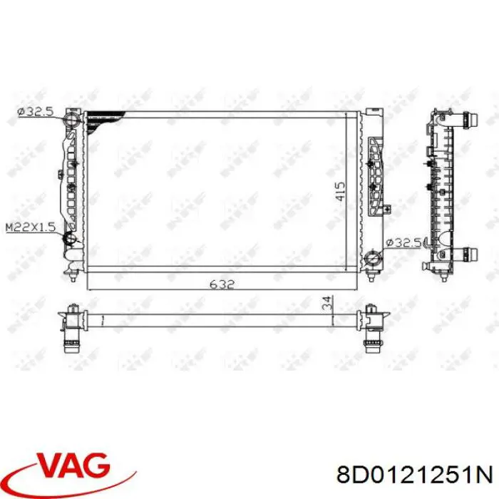 Compre 8D0121251N VAG Radiador de esfriamento de motor