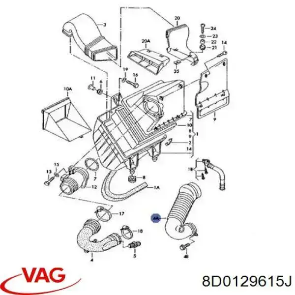 8D0129615J VAG Cano derivado de ar, saída de filtro de ar