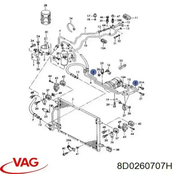 Compre 8D0260707H VAG Mangueira de aparelho de ar condicionado, desde o secador até o compressor