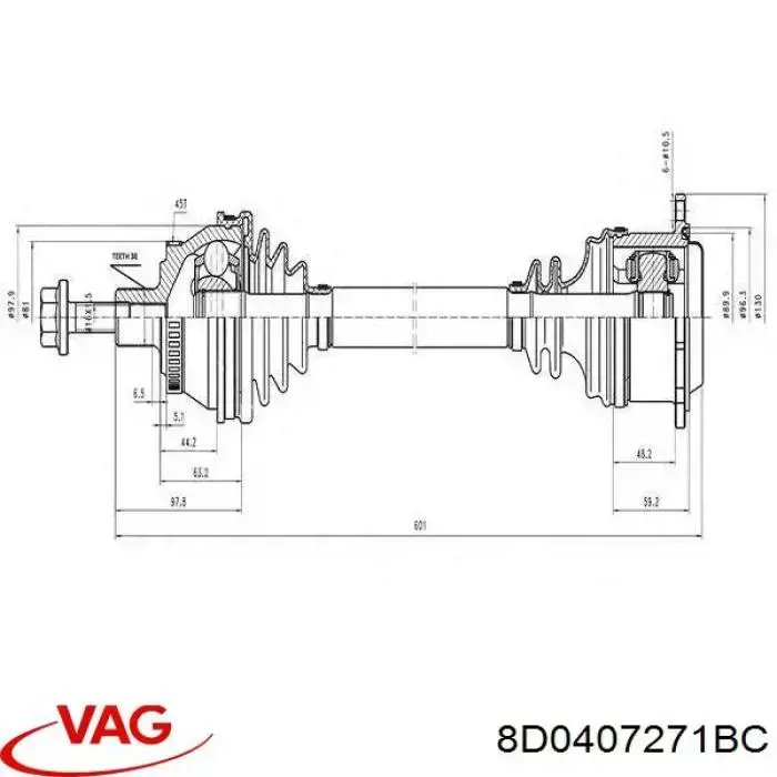 Semieixo (acionador) dianteiro esquerdo VAG 8D0407271BC preço, a partir de 92,10 USD