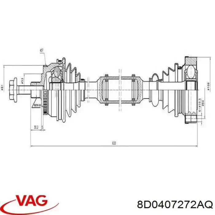 Semieixo (acionador) dianteiro direito VAG 8D0407272AQ preço, a partir de 138,12 USD