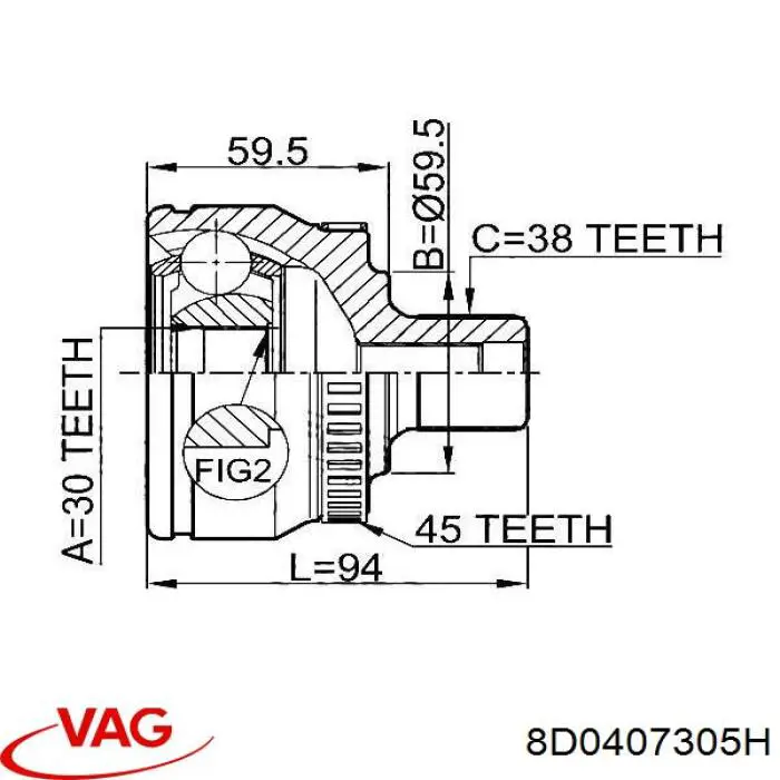 Compre 8D0407305H VAG Junta homocinética externa dianteira