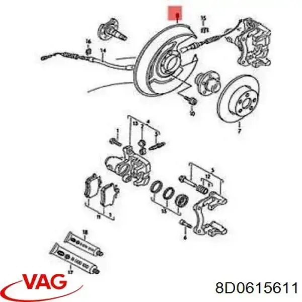 Compre 8D0615611 VAG Proteção esquerda do freio de disco traseiro