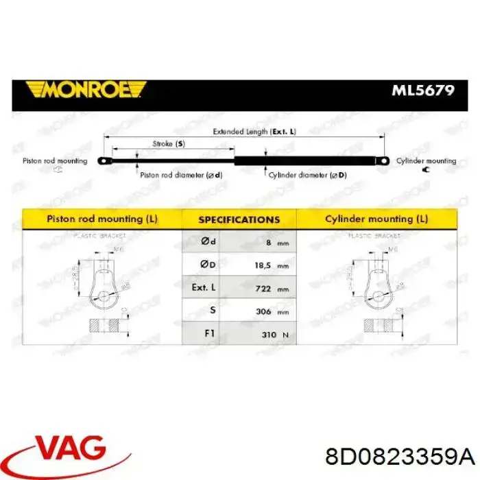 Compre 8D0823359A VAG Amortecedor da capota