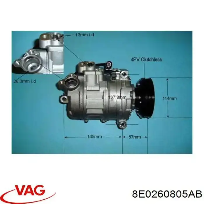 8E0260805AB VAG Compressor de aparelho de ar condicionado