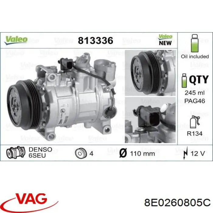 Compre 8E0260805C VAG Compressor de aparelho de ar condicionado