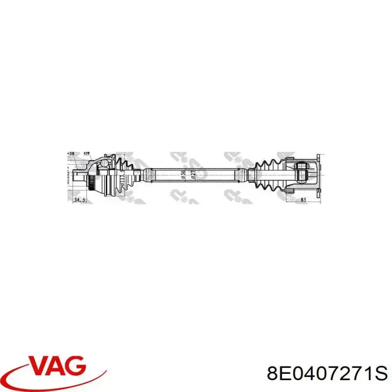 Semieixo (acionador) dianteiro esquerdo VAG 8E0407271S preço, a partir de 112,42 USD