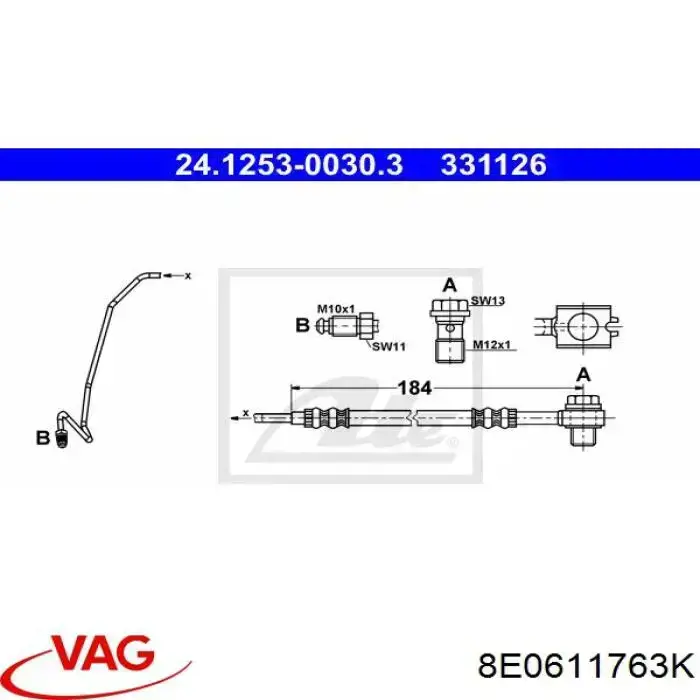 Compre 8E0611763K VAG Mangueira do freio traseira esquerda