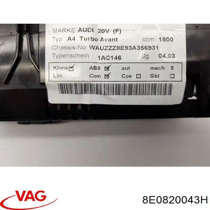 Unidade de controlo dos modos de aquecimento/condicionamento VAG 8E0820043H preço, a partir de 54,48 USD