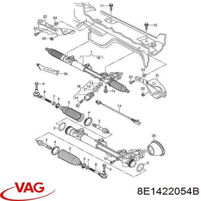 Compre 8E1422054B VAG Cremalheira da direção