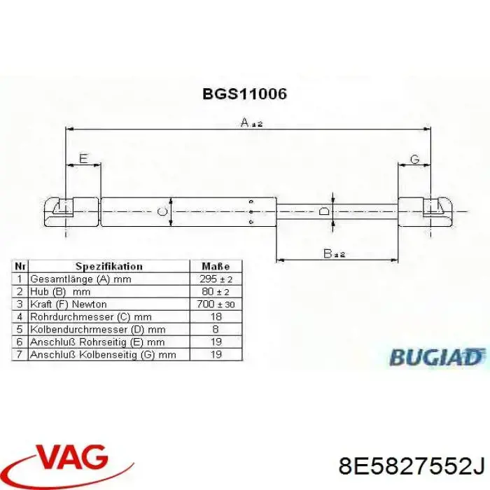 Amortecedor de tampa de porta-malas (de 3ª/5ª porta traseira) VAG 8E5827552J preço, a partir de 18,34 USD