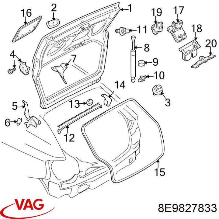 Compre 8E9827833 VAG Motor acionador de abertura/fechamento de porta-malas (de 3ª/5ª porta traseira)