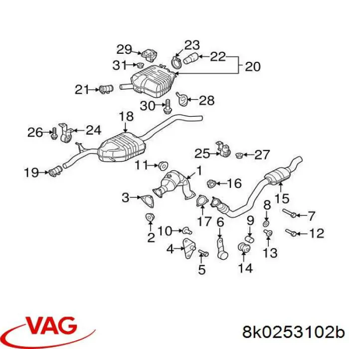 Silenciador, parte dianteira VAG 8K0253102B preço, a partir de  