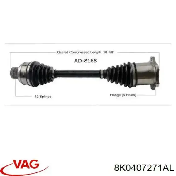 Semieixo (acionador) dianteiro VAG 8K0407271AL preço, a partir de 119,13 USD