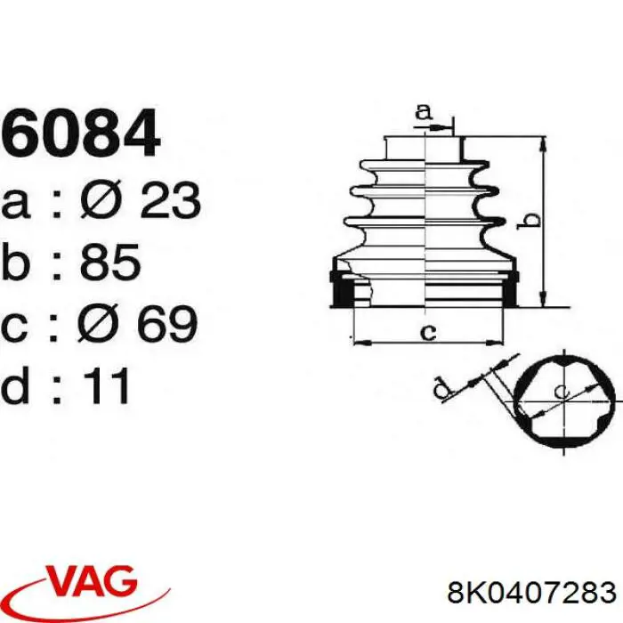 Bota de proteção interna de junta homocinética do semieixo dianteiro VAG 8K0407283 preço, a partir de 14,34 USD