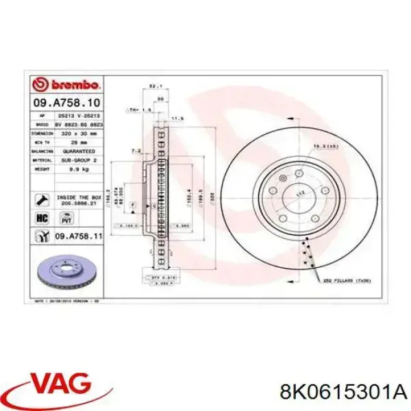 Disco do freio dianteiro VAG 8K0615301A preço, a partir de 78,64 USD