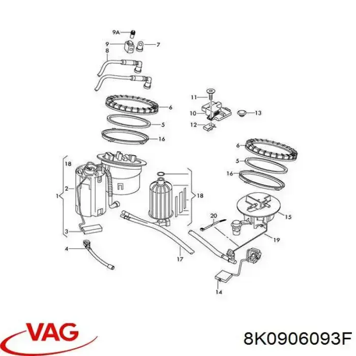 8K0906093F VAG Módulo de direção (Centralina eletrônica) da bomba de combustível