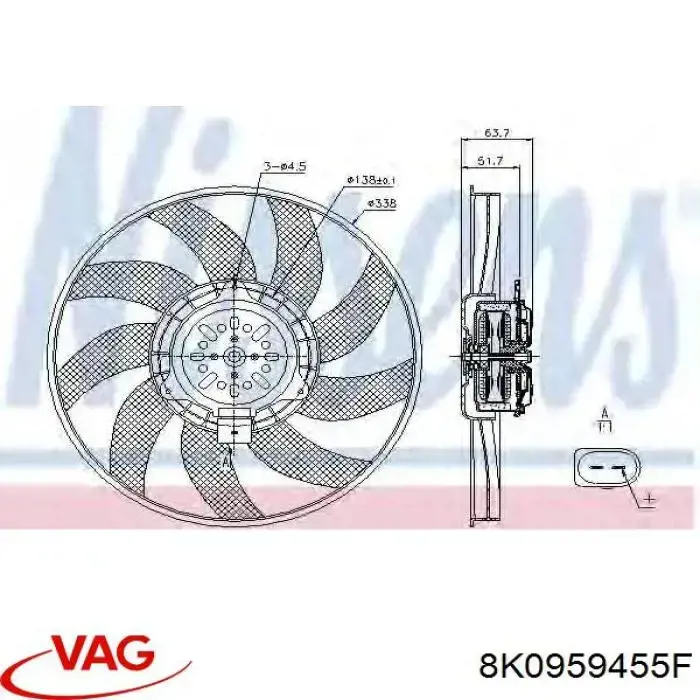 8K0959455F VAG Ventilador elétrico de esfriamento montado (motor + roda de aletas) direito