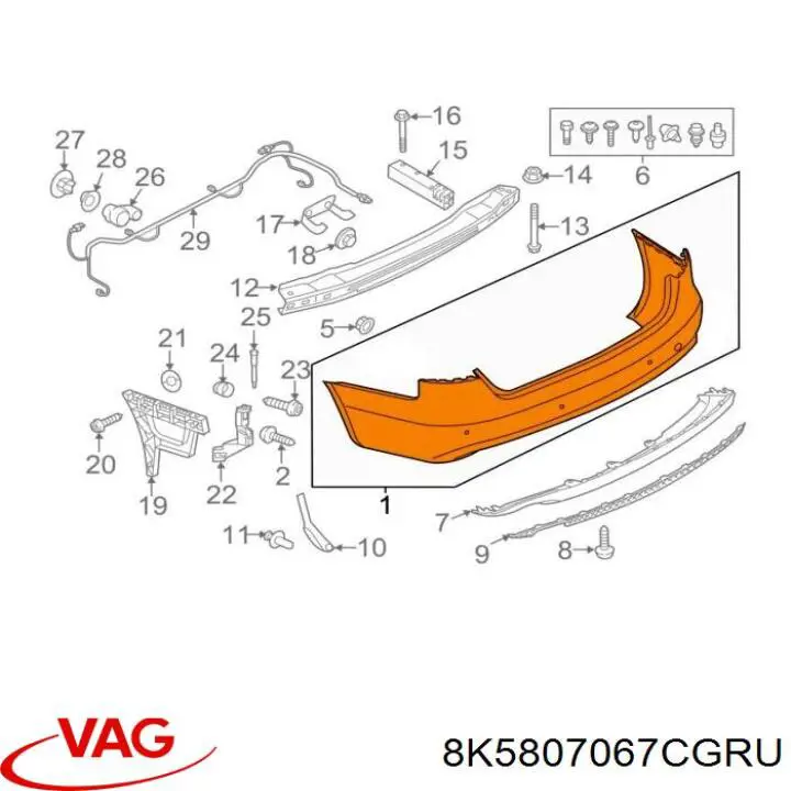 8K5807067CGRU VAG Pára-choque traseiro