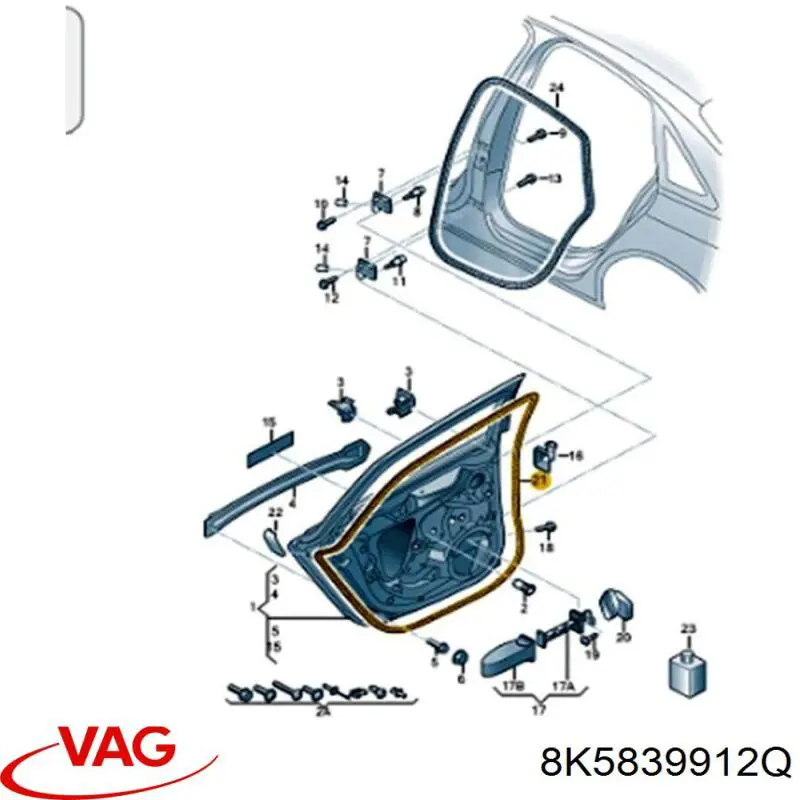 Compactador da porta traseira direita (na porta) VAG 8K5839912Q preço, a partir de 110,76 USD