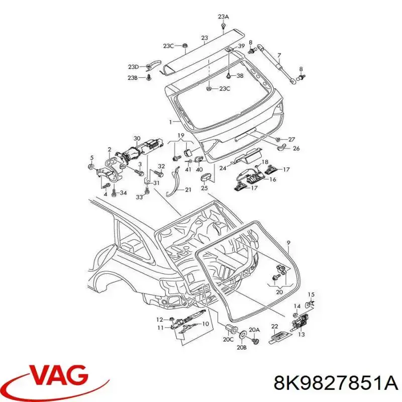 Amortecedor de tampa de porta-malas (de 3ª/5ª porta traseira) VAG 8K9827851A preço, a partir de 875,89 USD
