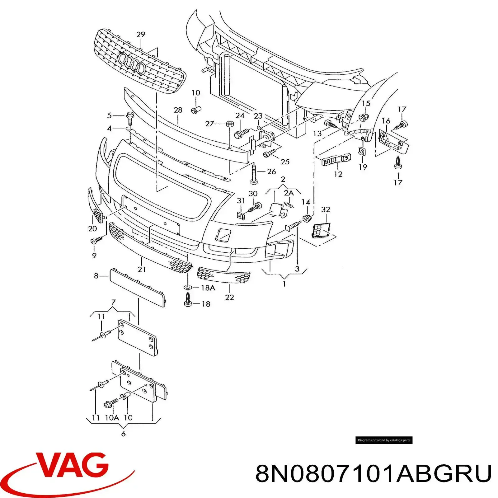 Pára-choque dianteiro VAG 8N0807101ABGRU preço, a partir de 1312,64 USD