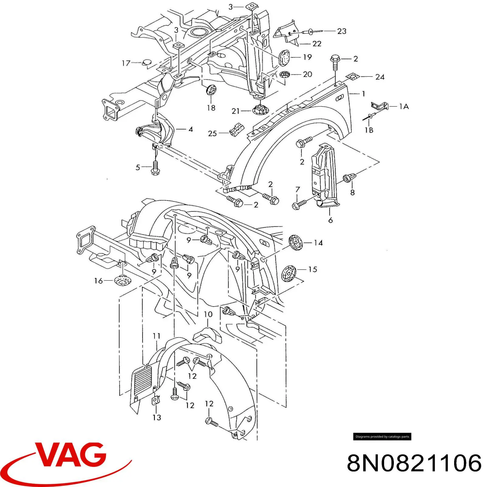 Pára-lama dianteiro direito VAG 8N0821106 preço, a partir de 487,97 USD