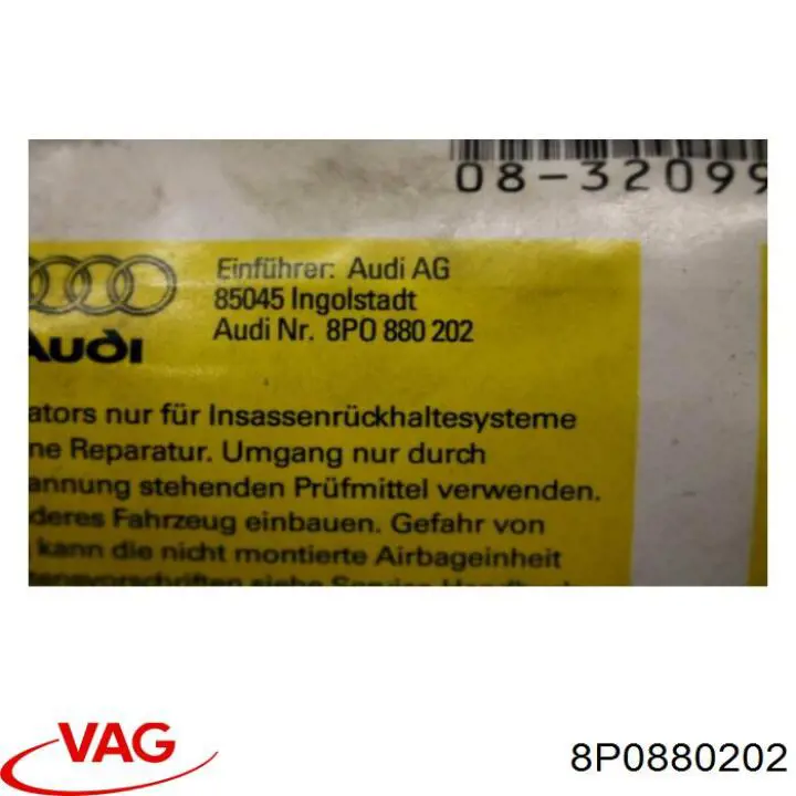 8P0880202 VAG Cinto de segurança (AIRBAG) de passageiro