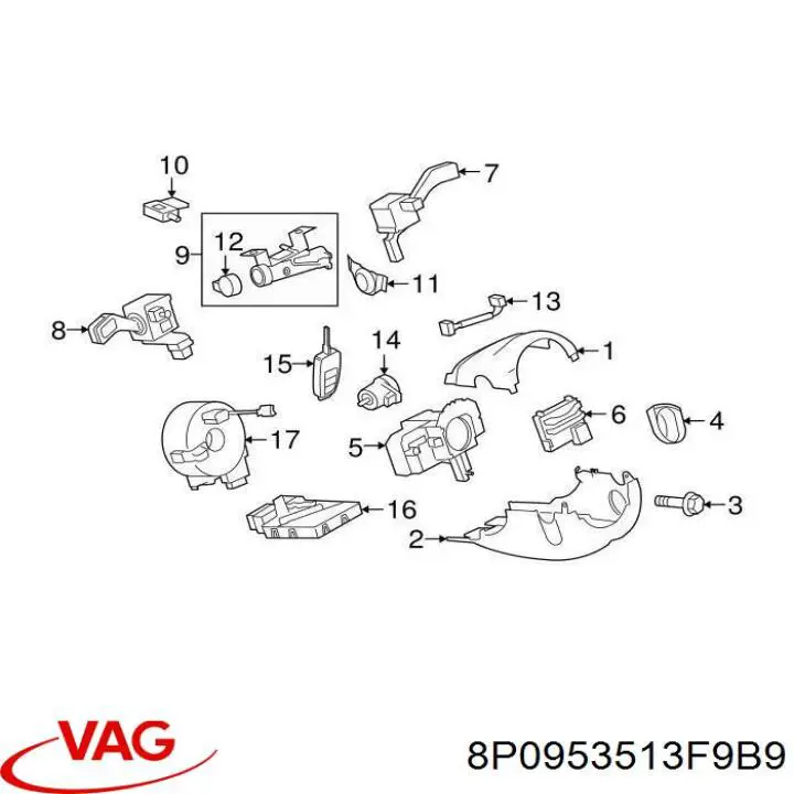 8P0953513F VAG Comutador esquerdo instalado na coluna da direção