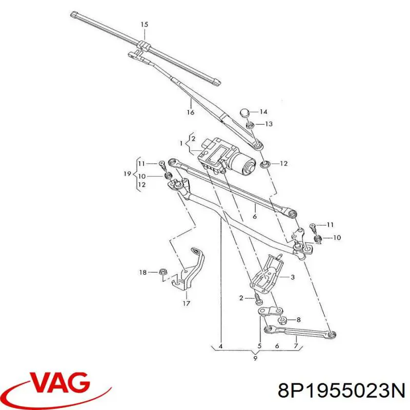 Trapézio de limpador pára-brisas VAG 8P1955023J preço, a partir de 64,72 USD
